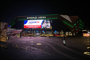 Etihad arena goes green in celebration of Boston celtics' record 18th NBA Title