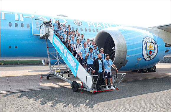 Treble Winners Manchester City Fly Home on Etihad Airways' City Branded Livery